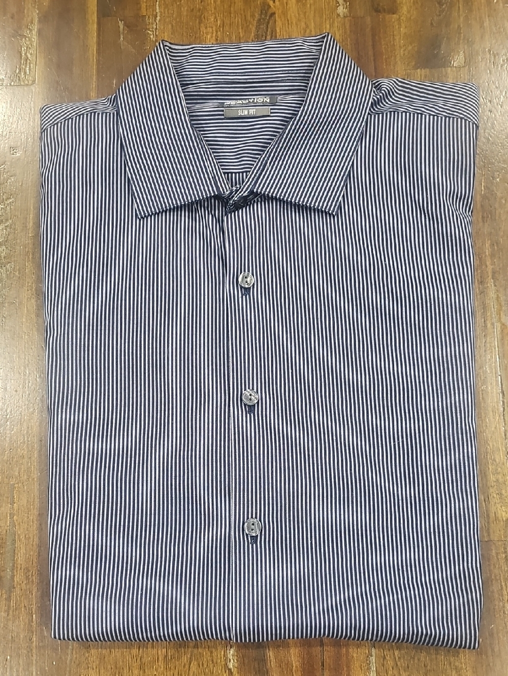Kenneth Cole Navy and Gray Striped Dress Shirt